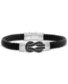 Effy Collection Effy Men's Black Spinel Infinity Loop Woven Leather Bracelet (1-5/8 Ct. T.w.) In Sterling Silver In Silver