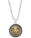 Effy Collection Effy Men's Black Spinel Lion Head 22" Round Disc Pendant Necklace (3/8 Ct. T.w) In Sterling Silver, In Silver