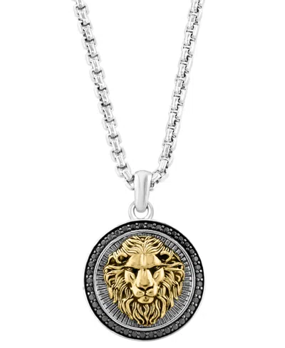 Effy Collection Effy Men's Black Spinel Lion Head 22" Round Disc Pendant Necklace (3/8 Ct. T.w) In Sterling Silver,