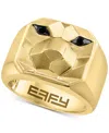 Effy Collection Effy Men's Black Spinel Lion Ring (1/10 Ct. T.w.) In 14k Gold-plated Sterling Silver In Gold Over Silver