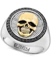 Effy Collection Effy Men's Black Spinel Skull Head Round Disc Ring (3/8 Ct. T.w) In Sterling Silver, 14k Gold-plate, In Silver
