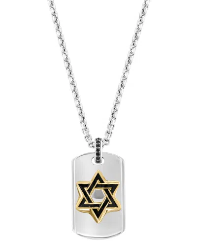 Effy Collection Effy Men's Black Spinel Star Of David Dog Tag 22" Pendant Necklace (1/10 Ct. T.w.) In Sterling Silve In Silver