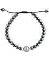 Effy Collection Effy Men's Black Tahitian Pearl (10mm) & Hematite Bead Bolo Bracelet In Sterling Silver In Silver