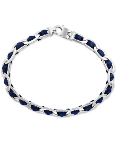 Effy Collection Effy Men's Blue Leather Woven Link Bracelet In Sterling Silver