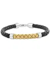 Effy Collection Effy Men's Braided Leather Bracelet In 18k Yellow Gold Over Sterling Silver & Sterling Silver In Sterling Silver