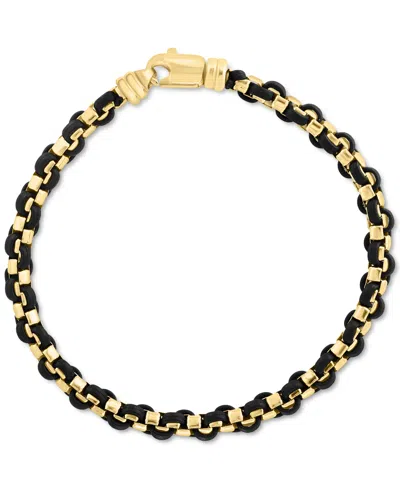 Effy Collection Effy Men's Brown Leather Woven Link Bracelet In 14k Gold-plated Sterling Silver In Gold-plated Silver