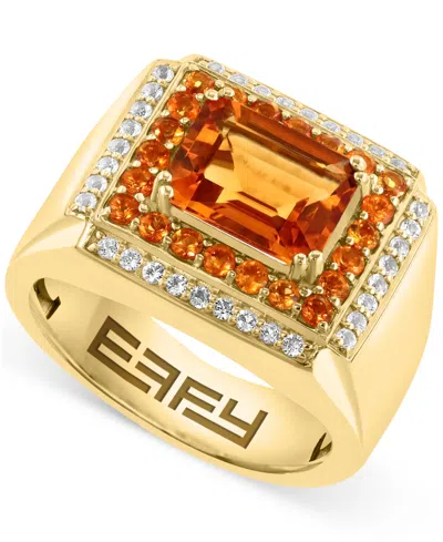 Effy Collection Effy Men's Citrine (3-1/2 Ct. T.w.) & White Topaz (1/10 Ct. T.w.) In Gold-plated Sterling Silver In Multi
