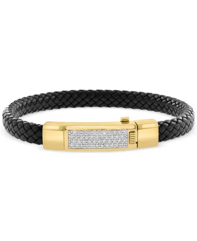Effy Collection Effy Men's Diamond Pave Woven Black Leather Bracelet (5/8 Ct. T.w.) In 18k Gold-plated Sterling Silv
