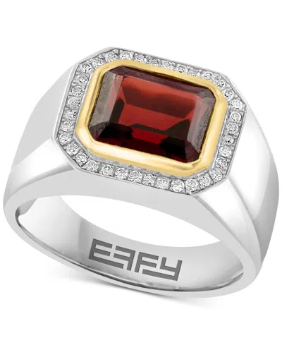 Effy Collection Effy Men's Garnet (4-1/10 Ct. T.w.) & Diamond (1/6 Ct. T.w.) Ring In Sterling Silver & 14k Gold-plat