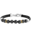 Effy Collection Effy Men's Hematite Bead Woven Leather Bracelet In Sterling Silver & 18k Gold-plate In Silver