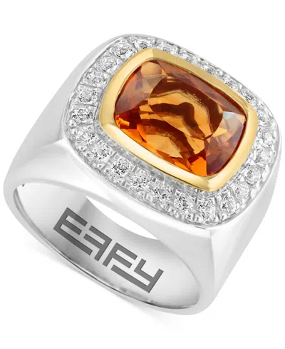 Effy Collection Effy Men's Madeira Citrine (6 Ct. T.w.) & White Topaz (3/4 Ct. T.w.) Ring In Sterling Silver & 18k G