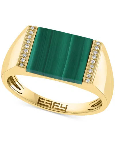 Effy Collection Effy Men's Malachite & Diamond (1-1/20 Ct. T.w.) Square Ring In 14k Gold In Green