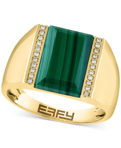 Effy Collection Effy Men's Malachite & Diamond (1/10 Ct. T.w.) Ring In Gold-plated Sterling Silver