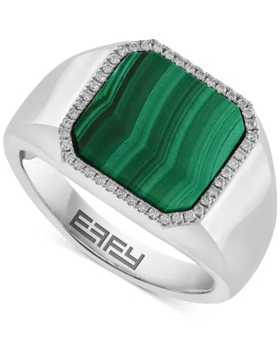 Effy Collection Effy Men's Malachite & Diamond (1/6 Ct. T.w.) Halo Ring In Sterling Silver