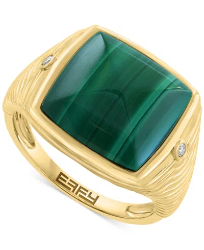 Effy Collection Effy Men's Malachite & Diamond Accent Cushion Textured Ring In 14k Gold In Green