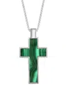 Effy Collection Effy Men's Malachite Square Cross 22" Pendant Necklace In Sterling Silver In Sterling Silver