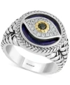 Effy Collection Effy Men's Multi-gemstone & Diamond (1/10 Ct. T.w.) Evil Eye Ring In Sterling Silver & 14k Gold In Silver