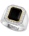 Effy Collection Effy Men's Onyx (6 Ct. T.w.) & White Zircon (2 Ct. T.w.) Ring In 14k Gold Over Sterling Silver & Ste In Silver