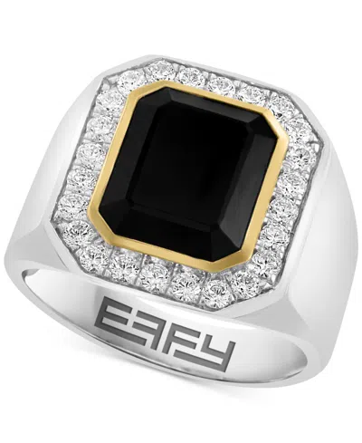 Effy Collection Effy Men's Onyx (6 Ct. T.w.) & White Zircon (2 Ct. T.w.) Ring In 14k Gold Over Sterling Silver & Ste