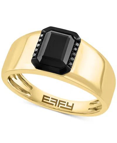 Effy Collection Effy Men's Onyx & Black Diamond (1/20 Ct. T.w.) Halo Ring In 14k Gold In Yellow Gol
