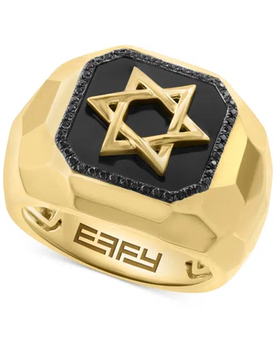 Effy Collection Effy Men's Onyx & Black Spinel (1/5 Ct. T.w.) Star Of David Ring In Sterling Silver & 14k Gold-plate In 14k Yellow
