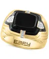 EFFY COLLECTION EFFY MEN'S ONYX & DIAMOND (1/10 CT. T.W.) RING IN GOLD-PLATED STERLING SILVER