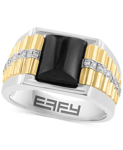 Effy Collection Effy Men's Onyx & Diamond Accent Ring In Sterling Silver & 14k Gold-plate