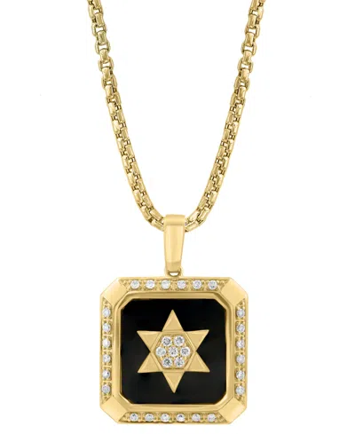 Effy Collection Effy Men's Onyx & Diamond Star Inlay Square 22" Pendant Necklace In 14k Gold In Black