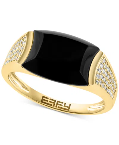 Effy Collection Effy Men's Onyx & Diamond Statement Ring (1/5 Ct. T.w.) In 14k Gold In Yellow Gol