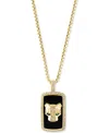 Effy Collection Effy Men's Onyx, Diamond (1/5 Ct. T.w.), & Tsavorite Accent Panther Head Dog Tag 22" Pendant Necklac In Yellow Gol