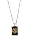 Effy Collection Effy Men's Onyx Dragon Dog Tag 22" Pendant Necklace In Sterling Silver & 14k Gold-plate In Silver