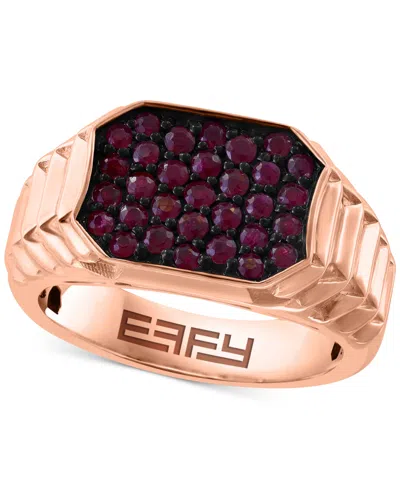 Effy Collection Effy Men's Ruby Cluster Ridge Texture Ring (1-1/20 Ct. T.w.) In 14k Rose Gold-plated Sterling Silver In Purple