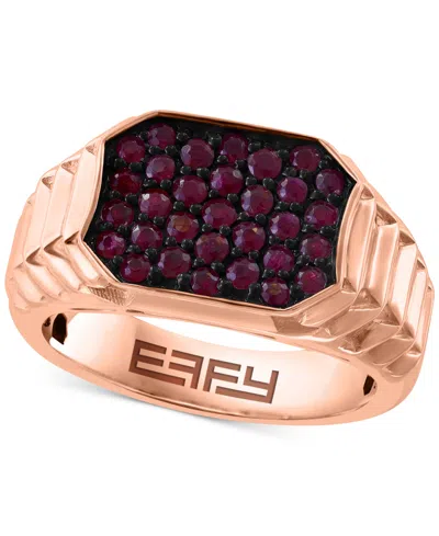 Effy Collection Effy Men's Ruby Cluster Ridge Texture Ring (1-1/20 Ct. T.w.) In 14k Rose Gold-plated Sterling Silver In K Yellow