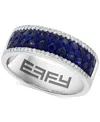 Effy Collection Effy Men's Sapphire (1-1/4 Ct. T.w.) & Diamond (1/8 Ct. T.w.) Cluster Ring In Sterling Silver In Silver