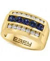 EFFY COLLECTION EFFY MEN'S SAPPHIRE (5/8 CT. T.W.) & WHITE SAPPHIRE (1-3/8 CT. T.W.) THREE ROW RING IN 10K YELLOW GO