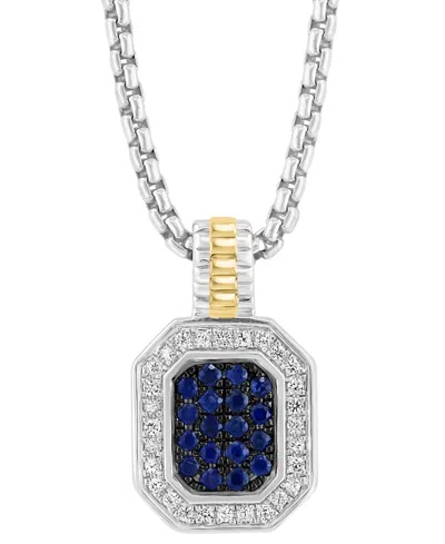 Effy Collection Effy Men's Sapphire (7/8 Ct. T.w.) & White Sapphire (1/4 Ct. T.w.) 22" Halo Cluster 22" Pendant Neck In Sterling Silver