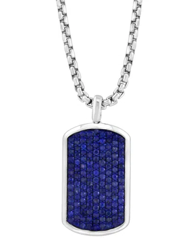 Effy Collection Effy Men's Sapphire Pave Dog Tag 20" Pendant Necklace (2-3/8 Ct. T.w.) In Sterling Silver