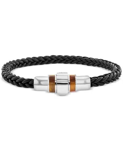 Effy Collection Effy Men's Tiger's Eye (12 X 5mm) Braided Leather Bracelet In Sterling Silver