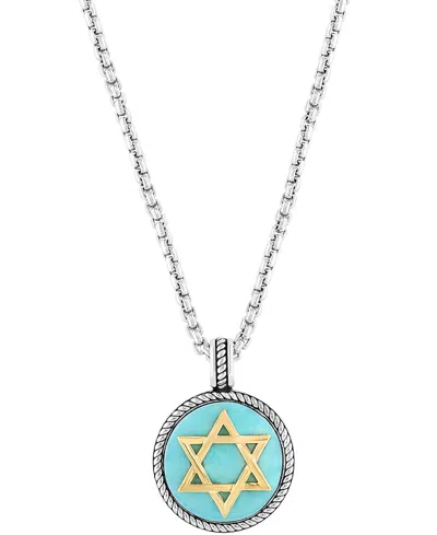 Effy Collection Effy Men's Turquoise Star Of David 22" Pendant Necklace In Sterling Silver & 14k Gold-plate