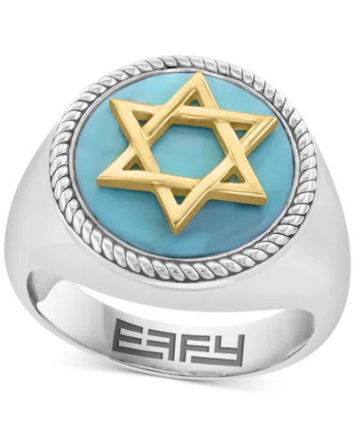 Effy Collection Effy Men's Turquoise Star Of David Ring In Sterling Silver & 14k Gold-plate