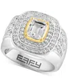 Effy Collection Effy Men's White Topaz Halo Cluster Ring (3 Ct. T.w.) In Sterling Silver & 14k Gold-plate In Silver