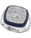 Effy Collection Effy Men's White Zircon (1-7/8 Ct. T.w.) & Blue Sapphire (1-3/8 Ct. T.w.) Square Statement Ring In S In Silver