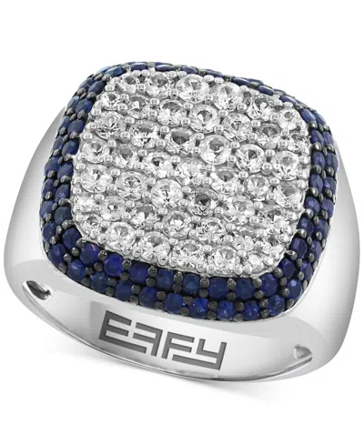 Effy Collection Effy Men's White Zircon (1-7/8 Ct. T.w.) & Blue Sapphire (1-3/8 Ct. T.w.) Square Statement Ring In S In Silver