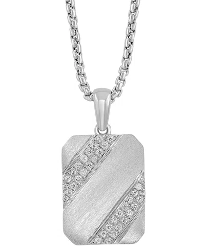Effy Collection Effy Men's White Zircon (3/8 Ct. T.w.) Tag 22" Pendant Necklace In Sterling Silver