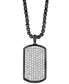 Effy Collection Effy Men's Zircon Cluster Dog Tag 22" Pendant Necklace (3-1/10 Ct. T.w.) In Black Pvd Sterling Silve In Silver