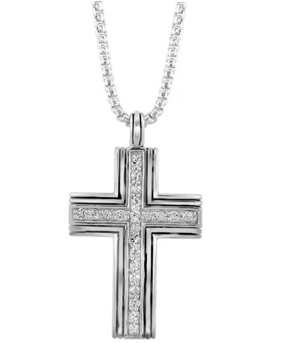 Effy Collection Effy Men's Zircon Cross Pendant 22" Pendant Necklace (1-1/20 Ct. T.w.) In Sterling Silver