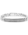 Effy Collection Effy Men's Zircon Horizontal Bar Cuban Chain Link Bracelet (7/8 Ct. T.w.) In Sterling Silver In Silver