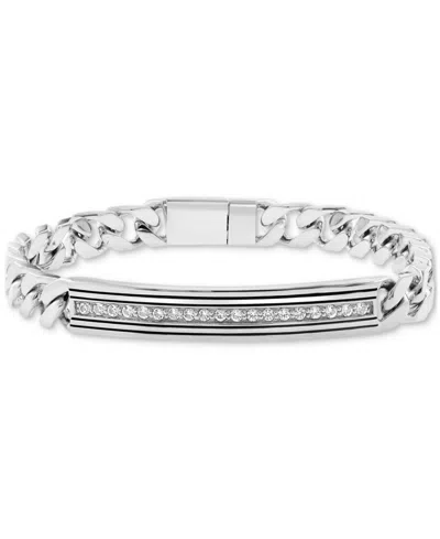 Effy Collection Effy Men's Zircon Horizontal Bar Cuban Chain Link Bracelet (7/8 Ct. T.w.) In Sterling Silver