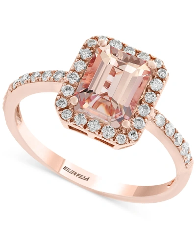 Effy Collection Effy Morganite (1-1/5 Ct. T.w.) & Diamond (1/4 Ct. T.w.) Halo Ring In 14k Rose Gold