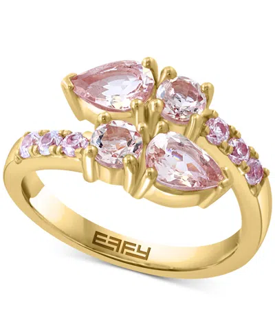 Effy Collection Effy Morganite (1-3/4 Ct. T.w.) & Zircon (3/8 Ct. T.w.) Bypass Ring In 14k Gold Over Silver